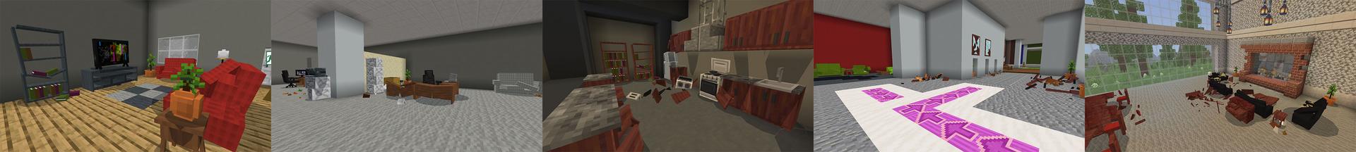 Panorama of the Minecraft Bedrock Marketplace product Furniture Fury created by The Misfit Society.