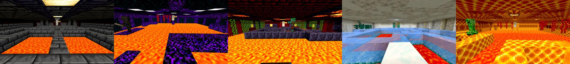 Panorama of the Minecraft Bedrock Marketplace product Danger Rooms created by The Rage Craft Room.