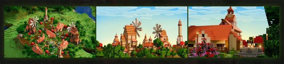Panorama of the Minecraft Bedrock Marketplace product Village created by ThunderAy.