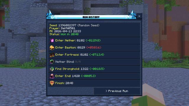 Screenshot of the Minecraft Bedrock Marketplace product Speedrun World created by Timbers Studio Ltd.