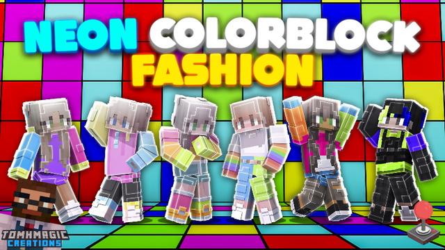 Thumbnail of the Minecraft Bedrock Marketplace product Neon Colorblock Fashion created by Tomhmagic Creations.
