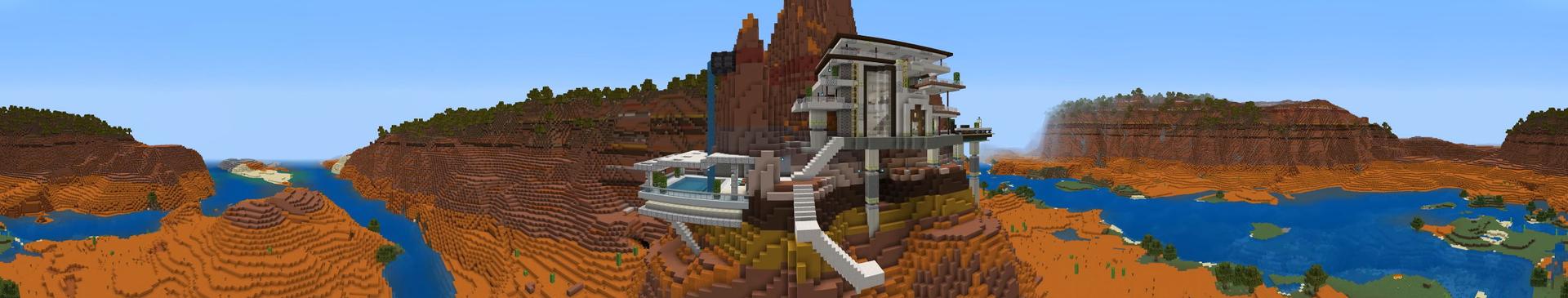 Panorama of the Minecraft Bedrock Marketplace product Rich Hillside Mansion created by Tomhmagic Creations.
