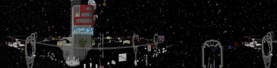 Panorama of the Minecraft Bedrock Marketplace product Space Parkour created by Tomhmagic Creations.