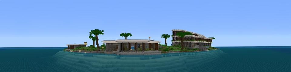 Panorama of the Minecraft Bedrock Marketplace product Noob vs Pro vs Hacker Mansions created by Tristan Productions.