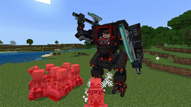 Screenshot of the Minecraft Bedrock Marketplace product Mech Suit Expansion created by Tsunami Studios.