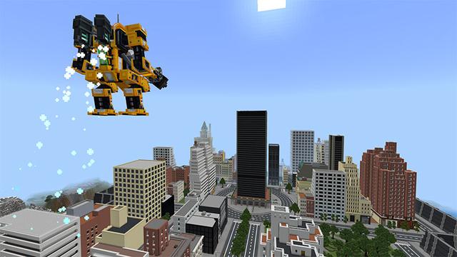 Screenshot of the Minecraft Bedrock Marketplace product Mech Suit Expansion created by Tsunami Studios.