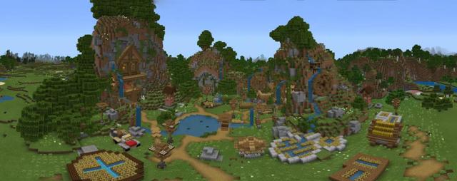 Panorama of the Minecraft Bedrock Marketplace product Secret Mountain Refuge created by UnderBlocks Studios.
