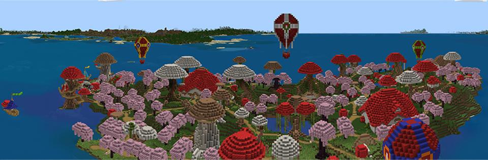 Panorama of the Minecraft Bedrock Marketplace product Mushroom Island Survival created by Unique Arts.