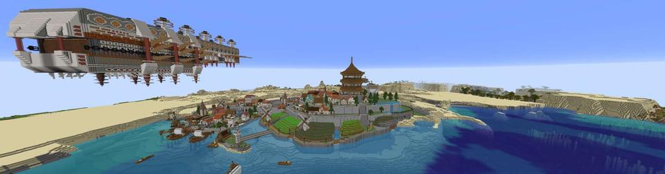 Panorama of the Minecraft Bedrock Marketplace product Harbor Town's Hidden Arena created by UUUM.