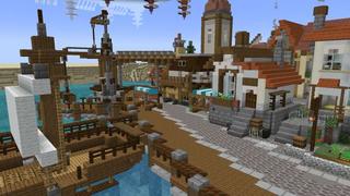 Screenshot of the Minecraft Bedrock Marketplace product Harbor Town's Hidden Arena created by UUUM.