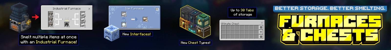 Panorama of the Minecraft Bedrock Marketplace product Furnaces & Chests Add-On created by Vatonage.