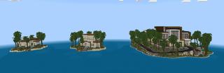 Panorama of the Minecraft Bedrock Marketplace product Noob vs Pro vs Hacker Mansions created by Virtual Pinata.