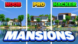 Thumbnail of the Minecraft Bedrock Marketplace product Noob vs Pro vs Hacker Mansions created by Virtual Pinata.