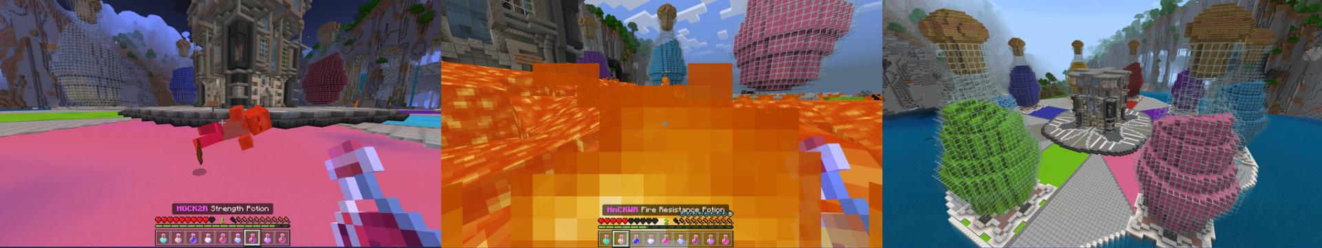 Panorama of the Minecraft Bedrock Marketplace product Hacker Potions created by Volcano.