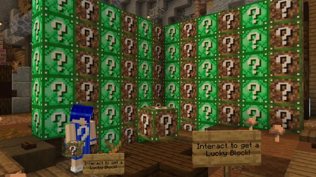Screenshot of the Minecraft Bedrock Marketplace product Lucky Block Dimension created by Volcano.