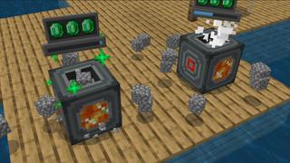 Screenshot of the Minecraft Bedrock Marketplace product Raft Machines created by Volcano.
