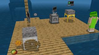 Screenshot of the Minecraft Bedrock Marketplace product Raft Machines created by Volcano.
