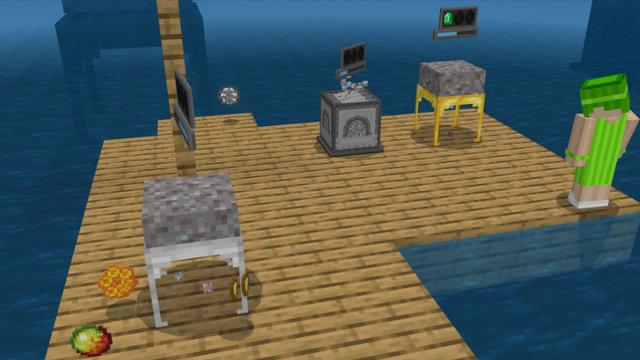 Screenshot of the Minecraft Bedrock Marketplace product Raft Machines created by Volcano.