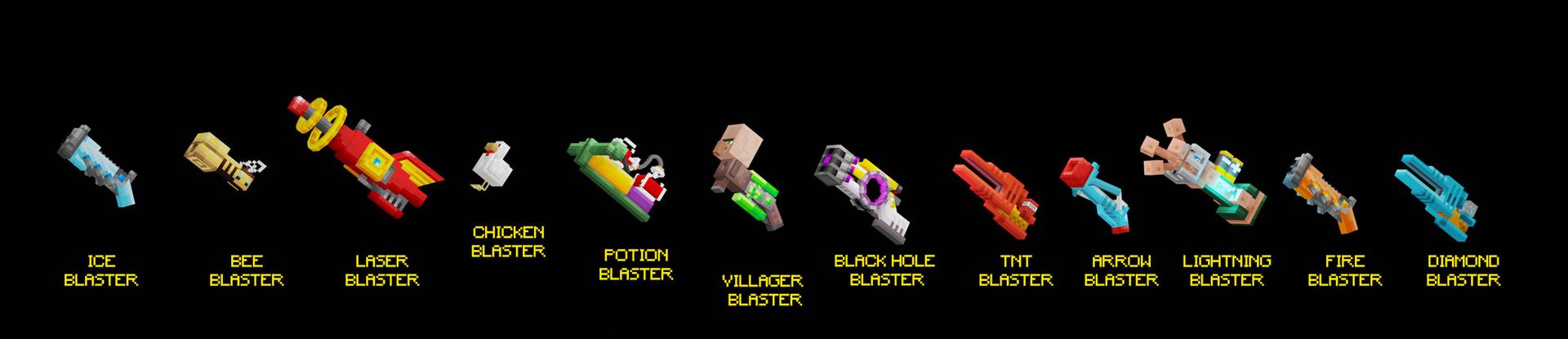 Panorama of the Minecraft Bedrock Marketplace product Blasters created by VoxelBlocks.