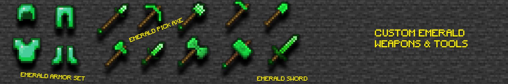 Panorama of the Minecraft Bedrock Marketplace product Emerald Weapons created by VoxelBlocks.