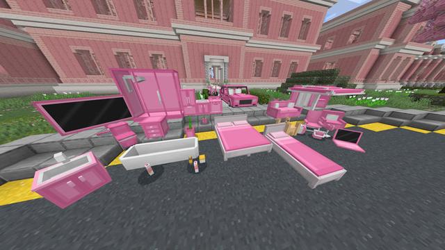 Screenshot of the Minecraft Bedrock Marketplace product Cherry Furniture created by Waypoint Studios.