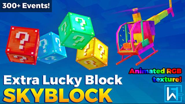 Thumbnail of the Minecraft Bedrock Marketplace product Extra Lucky Block Skyblock created by Waypoint Studios.