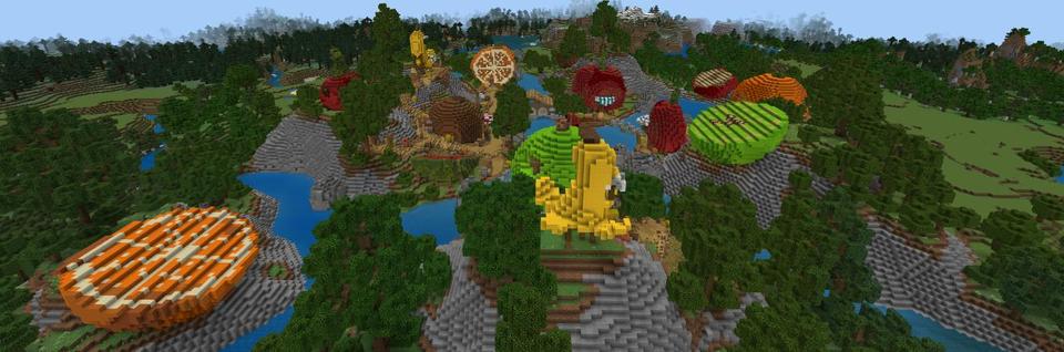 Panorama of the Minecraft Bedrock Marketplace product Fruit City created by Waypoint Studios.