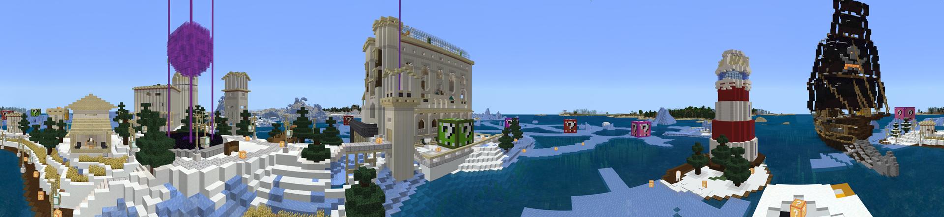 Panorama of the Minecraft Bedrock Marketplace product Lucky Block Winter Island created by Waypoint Studios.