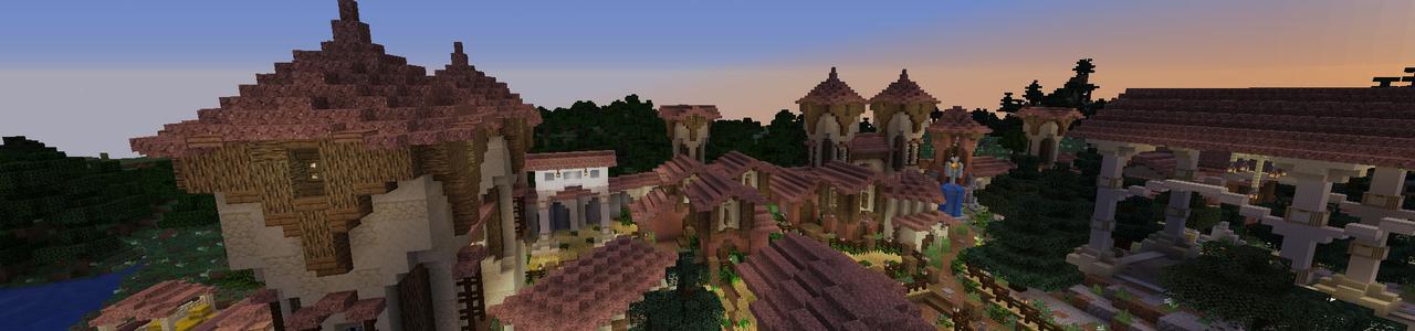 Panorama of the Minecraft Bedrock Marketplace product Mystery Village created by Waypoint Studios.