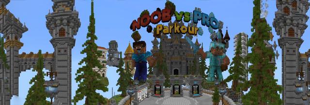 Panorama of the Minecraft Bedrock Marketplace product Parkour: Noob vs Pro created by Waypoint Studios.