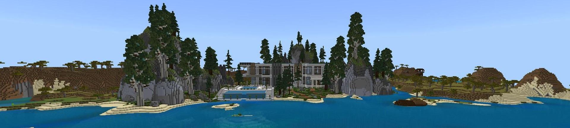 Panorama of the Minecraft Bedrock Marketplace product Party Mansion created by Waypoint Studios.