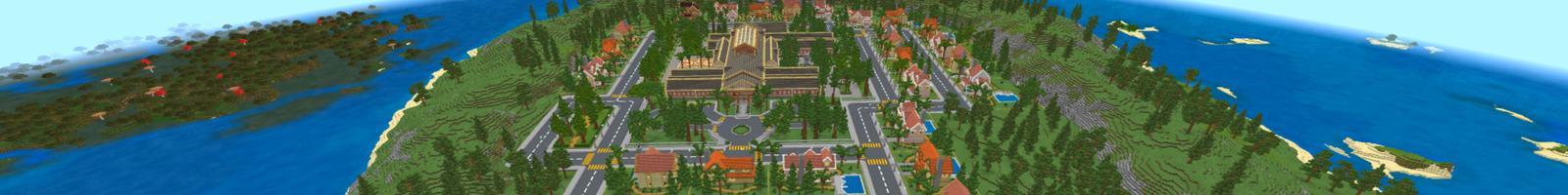 Panorama of the Minecraft Bedrock Marketplace product School City created by Waypoint Studios.