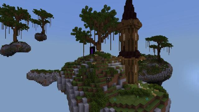 Screenshot of the Minecraft Bedrock Marketplace product Skyblock Skye Town created by Waypoint Studios.