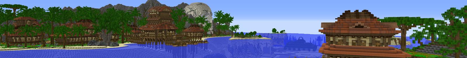 Panorama of the Minecraft Bedrock Marketplace product Tropical Fisher Town created by Waypoint Studios.