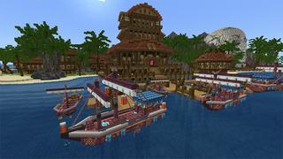 Screenshot of the Minecraft Bedrock Marketplace product Tropical Fisher Town created by Waypoint Studios.