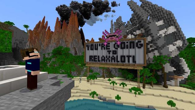 Screenshot of the Minecraft Bedrock Marketplace product Starchart: Relaxalotl Resort created by We Fight Mobs Studio.