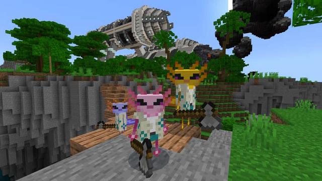 Screenshot of the Minecraft Bedrock Marketplace product Starchart: Relaxalotl Resort created by We Fight Mobs Studio.
