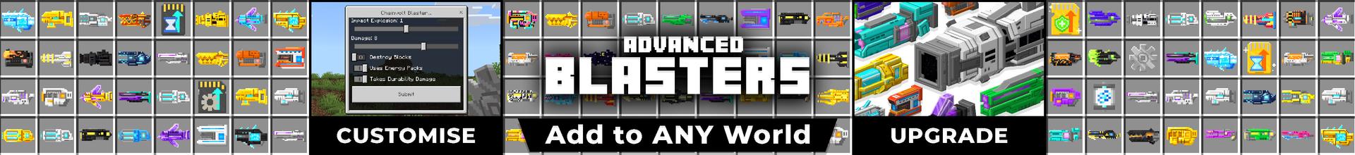 Panorama of the Minecraft Bedrock Marketplace product Advanced Blasters Add-On created by Wonder.