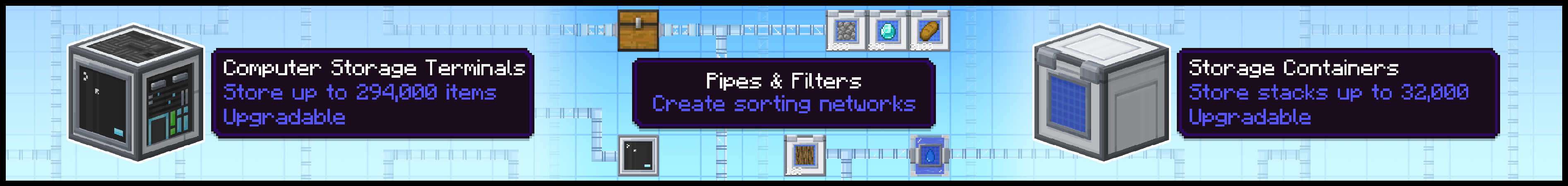 Panorama of the Minecraft Bedrock Marketplace product Mod « Advanced Sorting & Storage » Add-On created by Wonder.