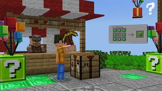 Screenshot of the Minecraft Bedrock Marketplace product Emerald Lucky Block One Block created by Wonder.